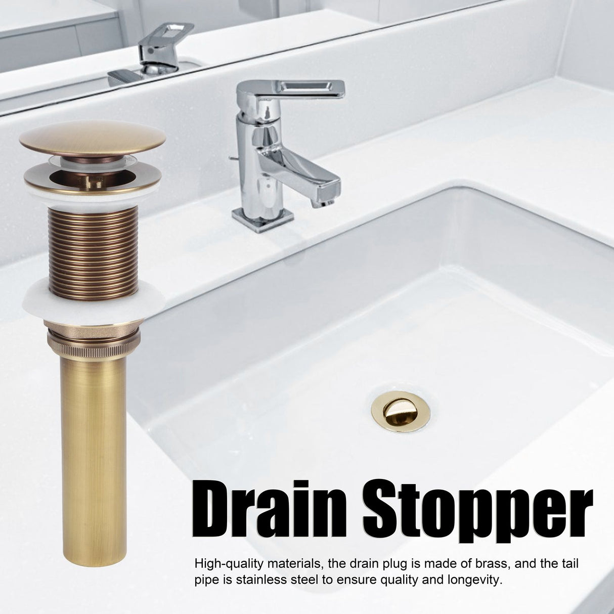 Brass Popup Drain Stopper Bathroom Basin Sink Draining Without Overflow AccessoryAntique Big Bouncing Without Hole