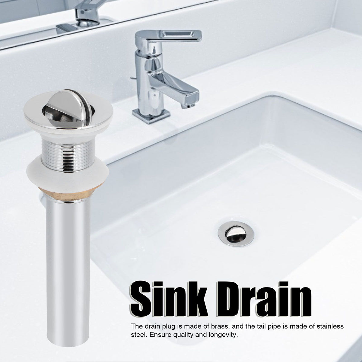 Bathroom Sink Drain Anti Clog Basin Popup Bounce Draining Stopper with Protective CoverWithout Overflow Hole