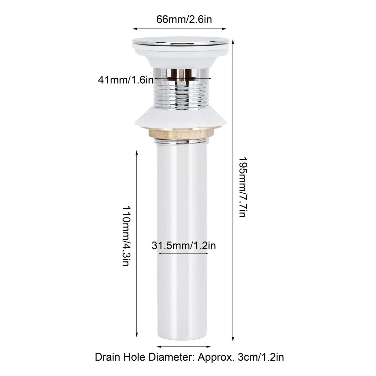 Basin Drain Sink Drain Stopper Electroplating Popup Drainer NonOverflow Bathroom Hardware(Electroplating Popup with Hole )