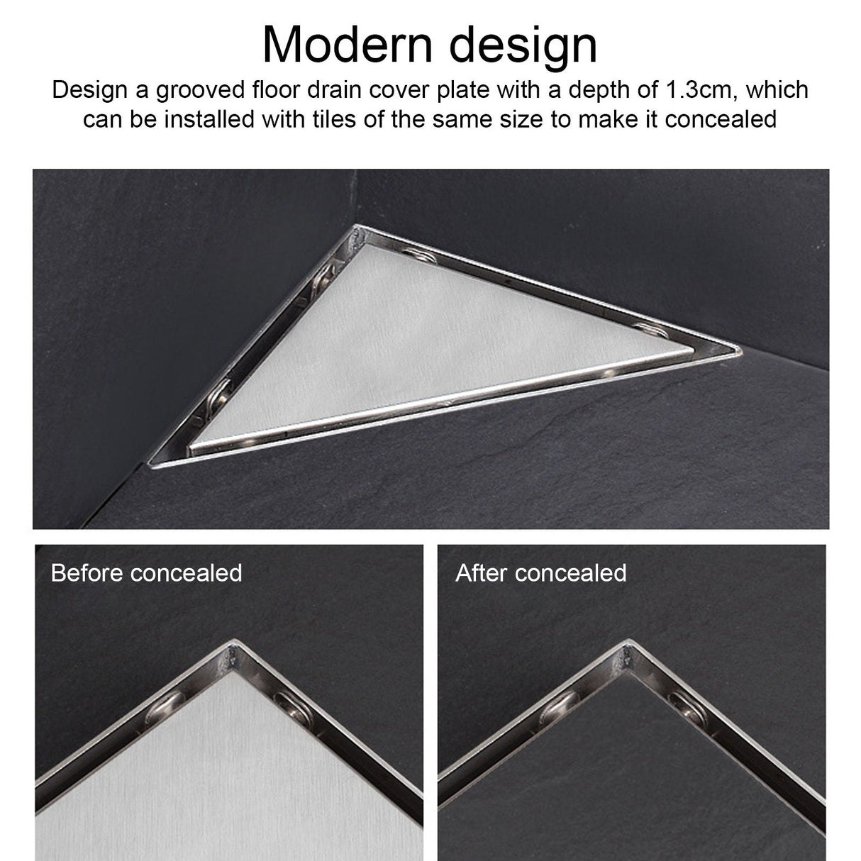 Floor Drain Set 304 Stainless Steel Triangular Corner Drain for Shower Room Bathroom