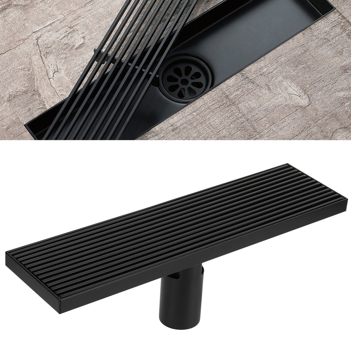 Linear Shower Floor Drain with Removable Cover 304 Stainless Steel Matte Black 30cm