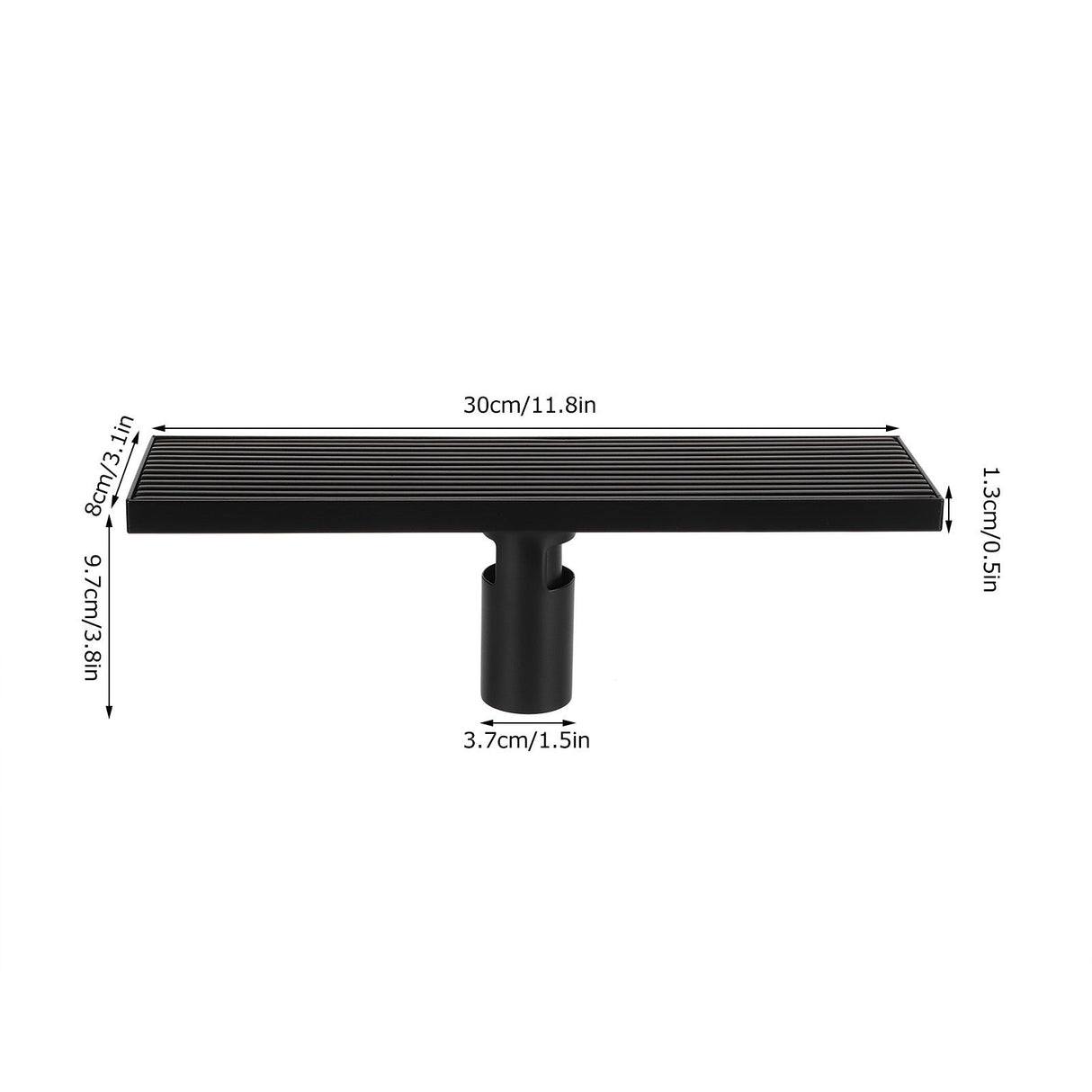 Linear Shower Floor Drain with Removable Cover 304 Stainless Steel Matte Black 30cm