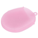 Silicone Dishwashing Brush Bath Body Face Cleansing Brush Kitchen Bathroom Cleaning ToolsPink - Side View
