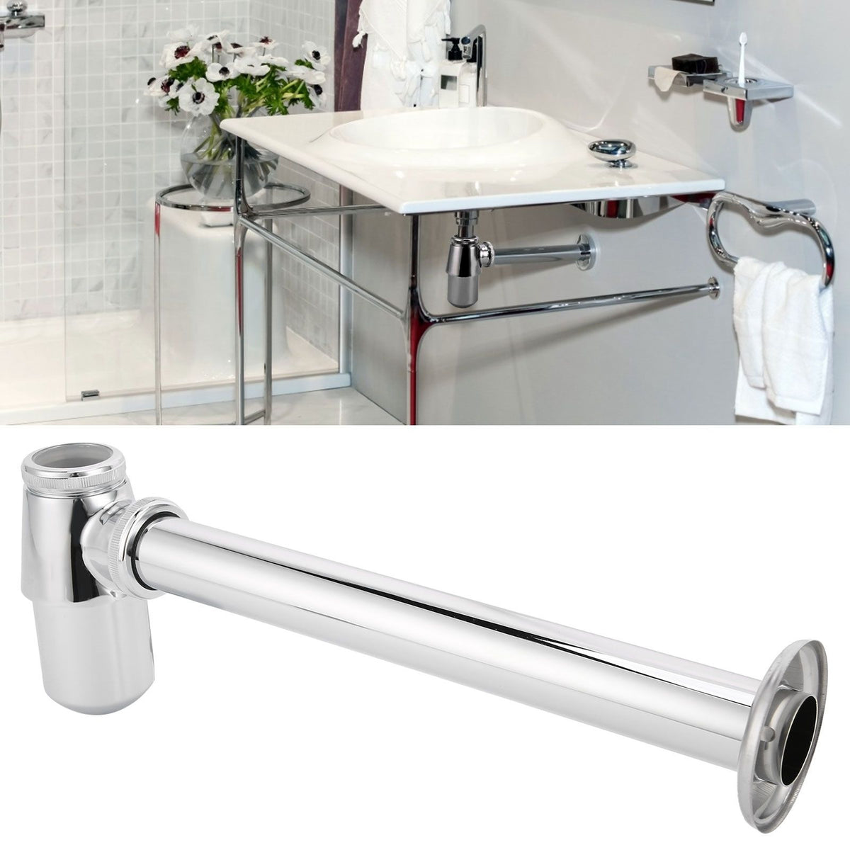 Bathroom Sink Basin Waste Pipe Copper Sink Pipe Trap Drain Kit for Kitchen Accessories