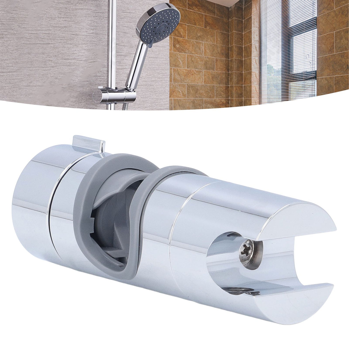 Shower Slide Rail Bar Holder 360 Degree Adjustable Straight Clamp ABS Chrome for 18‑25mm Pipe