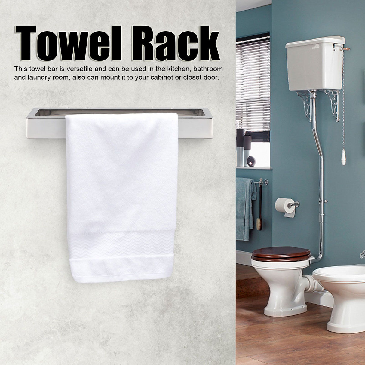 Towel Rack 304 Stainless Steel Bright Color Wall Mounted Multipurpose Rustproof Holder for Bathroom Kitchen