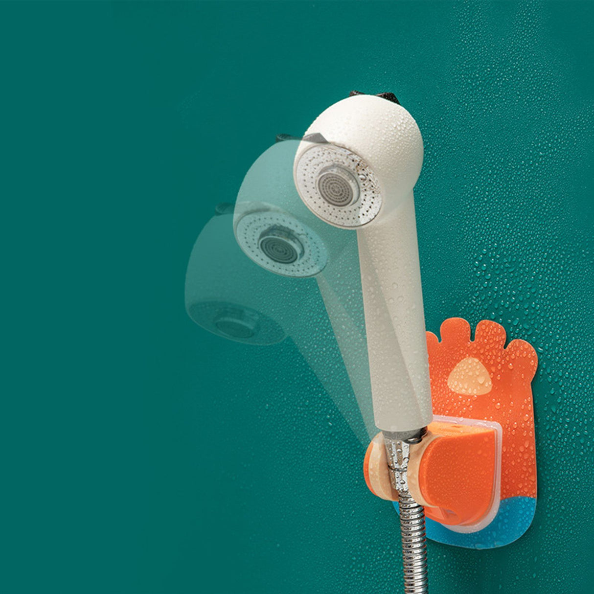 Shower Head Holder Bathroom Nail Free Seamless Waterproof Shower Fixed Base Holder with HookOrange