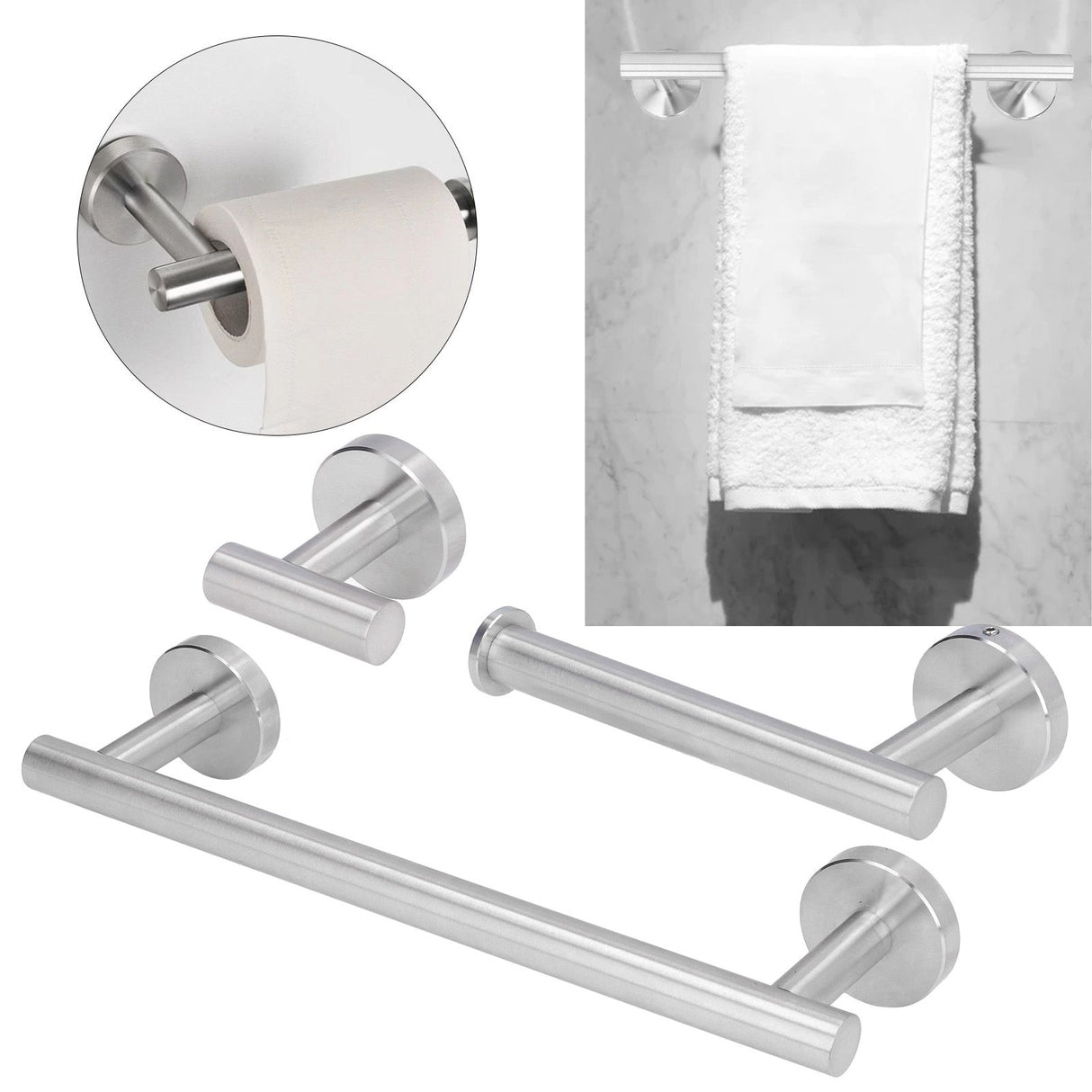 Stainless Steel Towel Rack Smoother Edges Orderly Storage Rust Proof Bathroom Towel Shelf for Wardrobe Kitchen BedroomSilver Three Piece Set