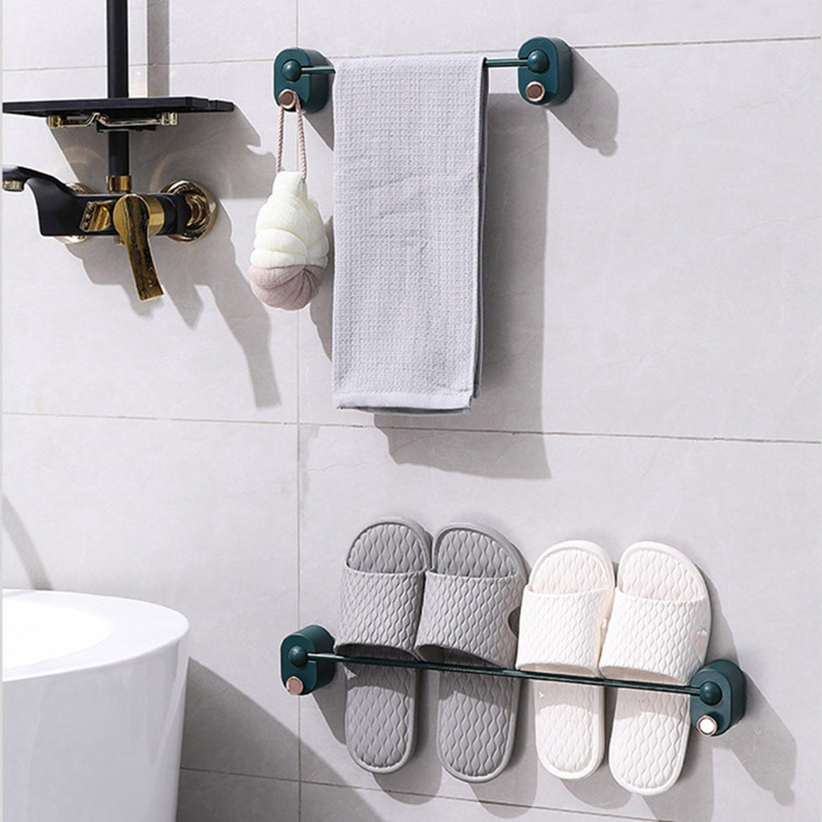 Bathroom Single Towel Rack Perforation Free Wall Mounted Towel Bar Bathroom AccessoryBlack Green Long