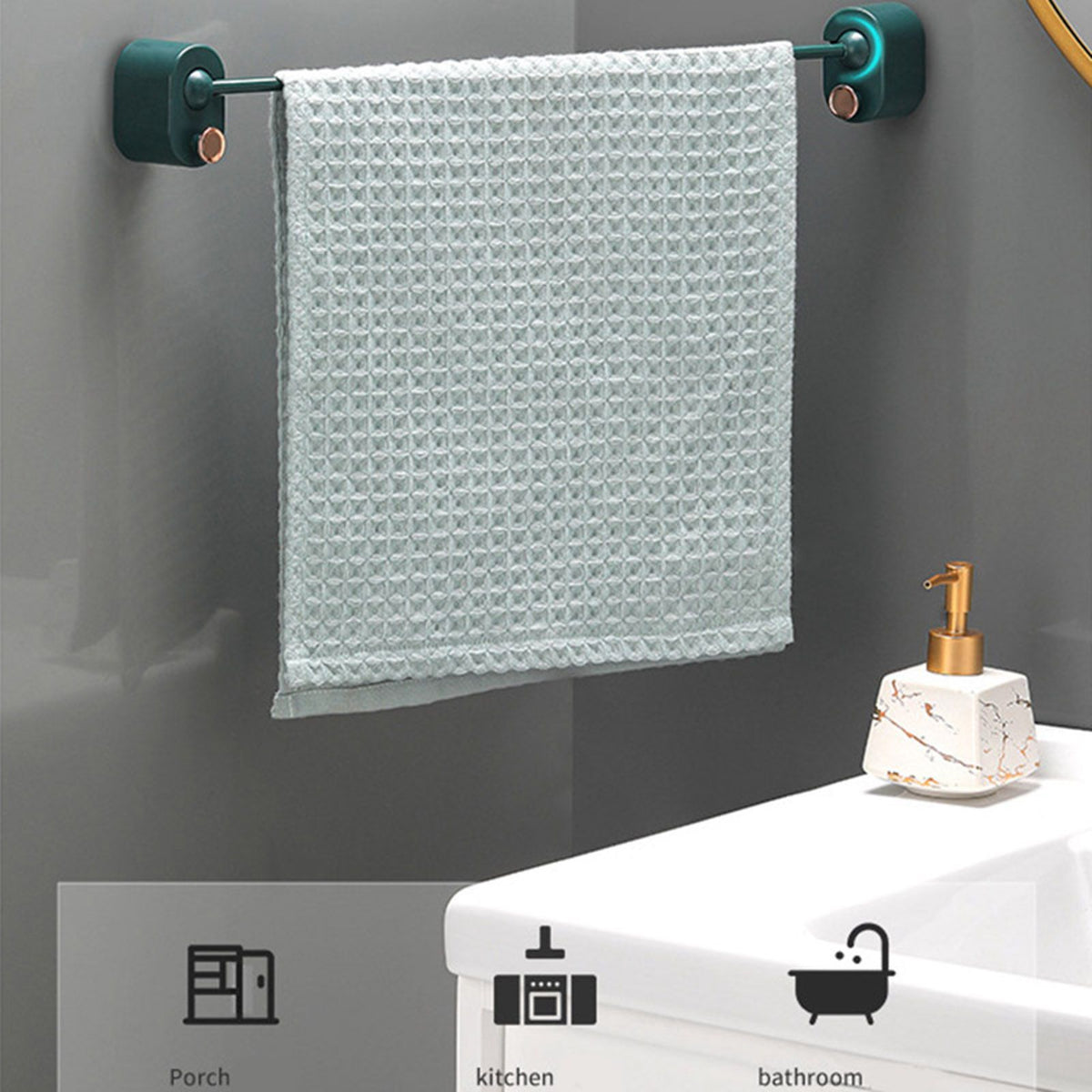 Bathroom Single Towel Rack Perforation Free Wall Mounted Towel Bar Bathroom AccessoryBlack Green Long