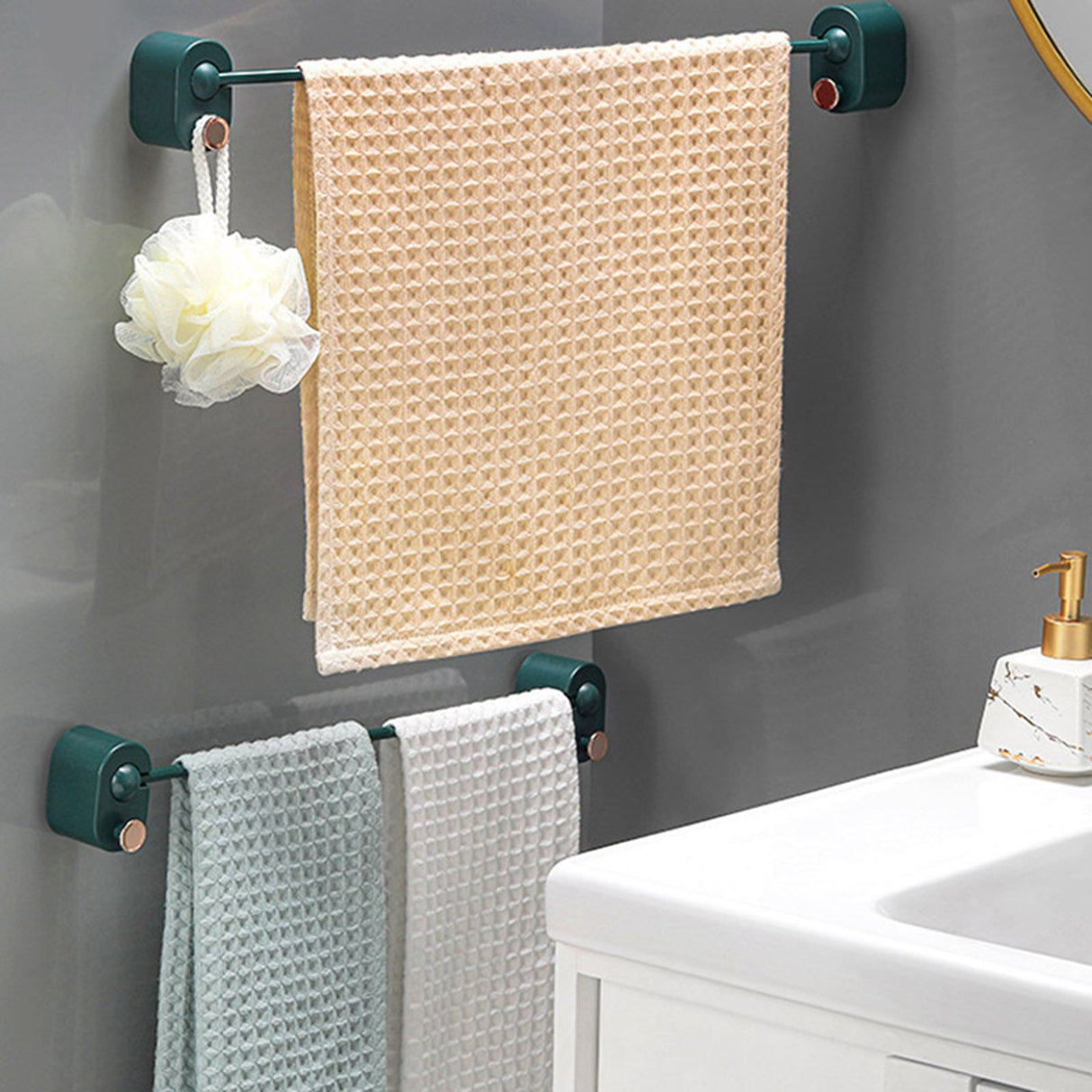 Bathroom Single Towel Rack Perforation Free Wall Mounted Towel Bar Bathroom AccessoryBlack Green Long