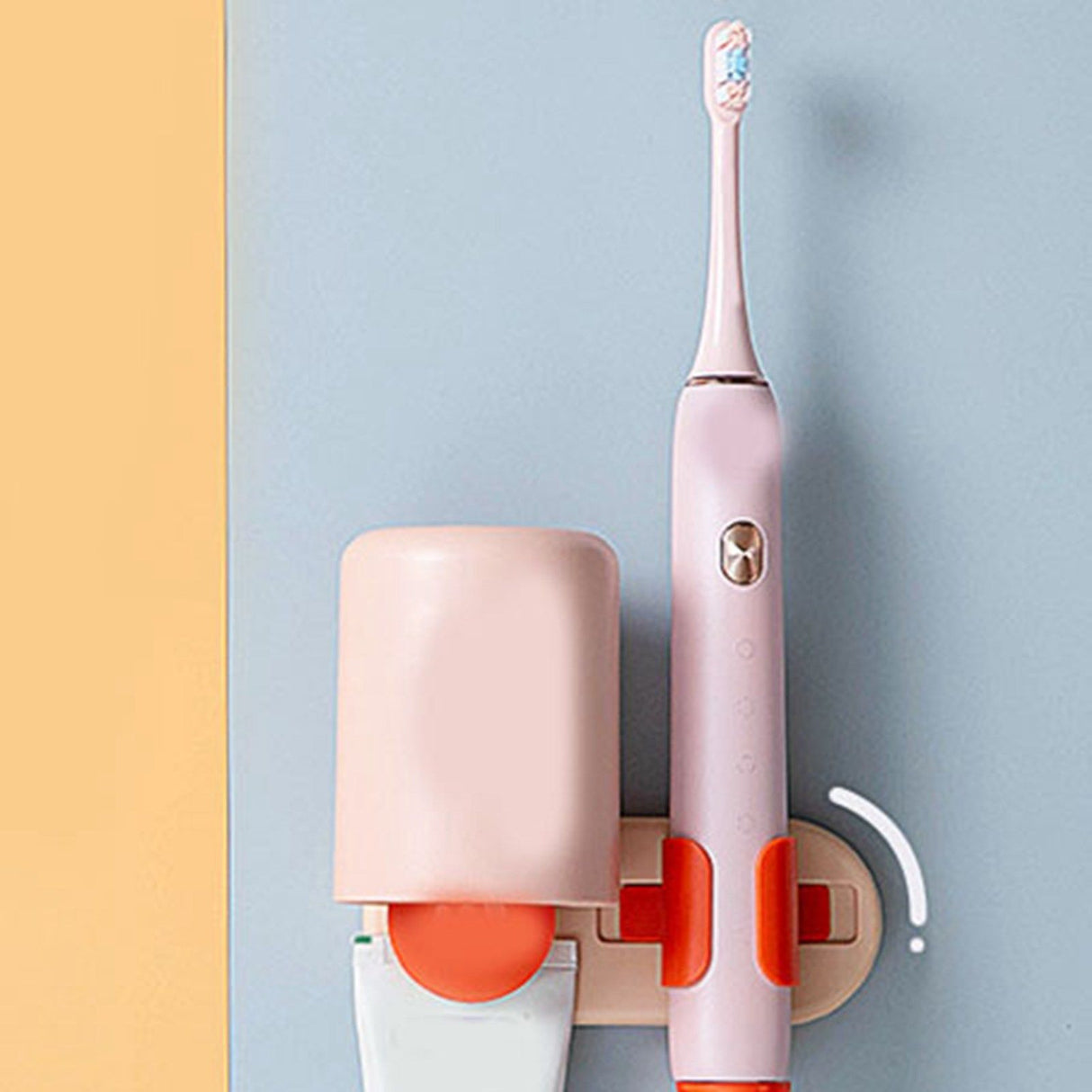 Bathroom Toothbrush Holder Multifunctional Wall Mounted Toothbrush Storage Rack for HouseholdPink Orange with Cup