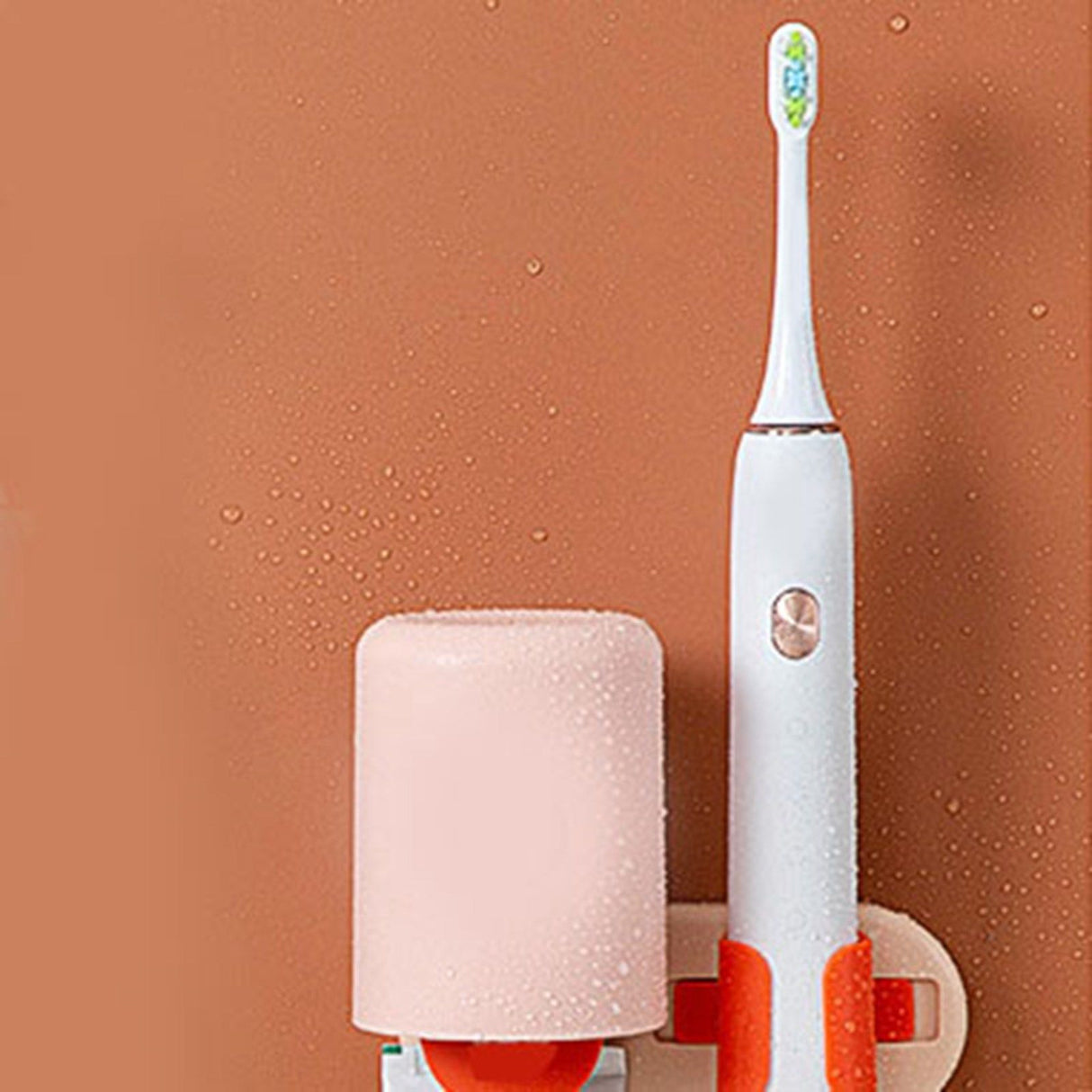Bathroom Toothbrush Holder Multifunctional Wall Mounted Toothbrush Storage Rack for HouseholdPink Orange with Cup