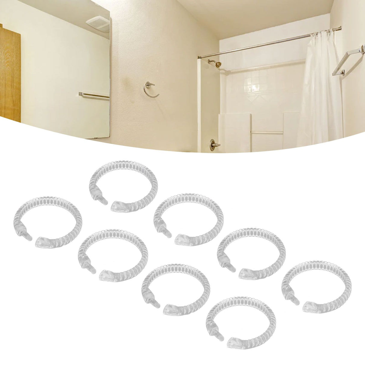 24Pcs Curtain Rings ABS Transparent O Shape Shower Curtain Hooks for Bathroom Shower Rod