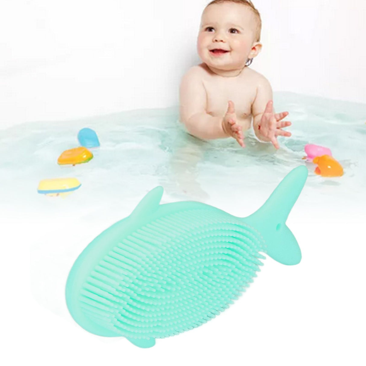 Baby Bath Brush Cartoon Whale Shape Silicone Soft Hair Baby Bath Shampoo Massage Cleaning Shower Brush Kids Bath Toys Green