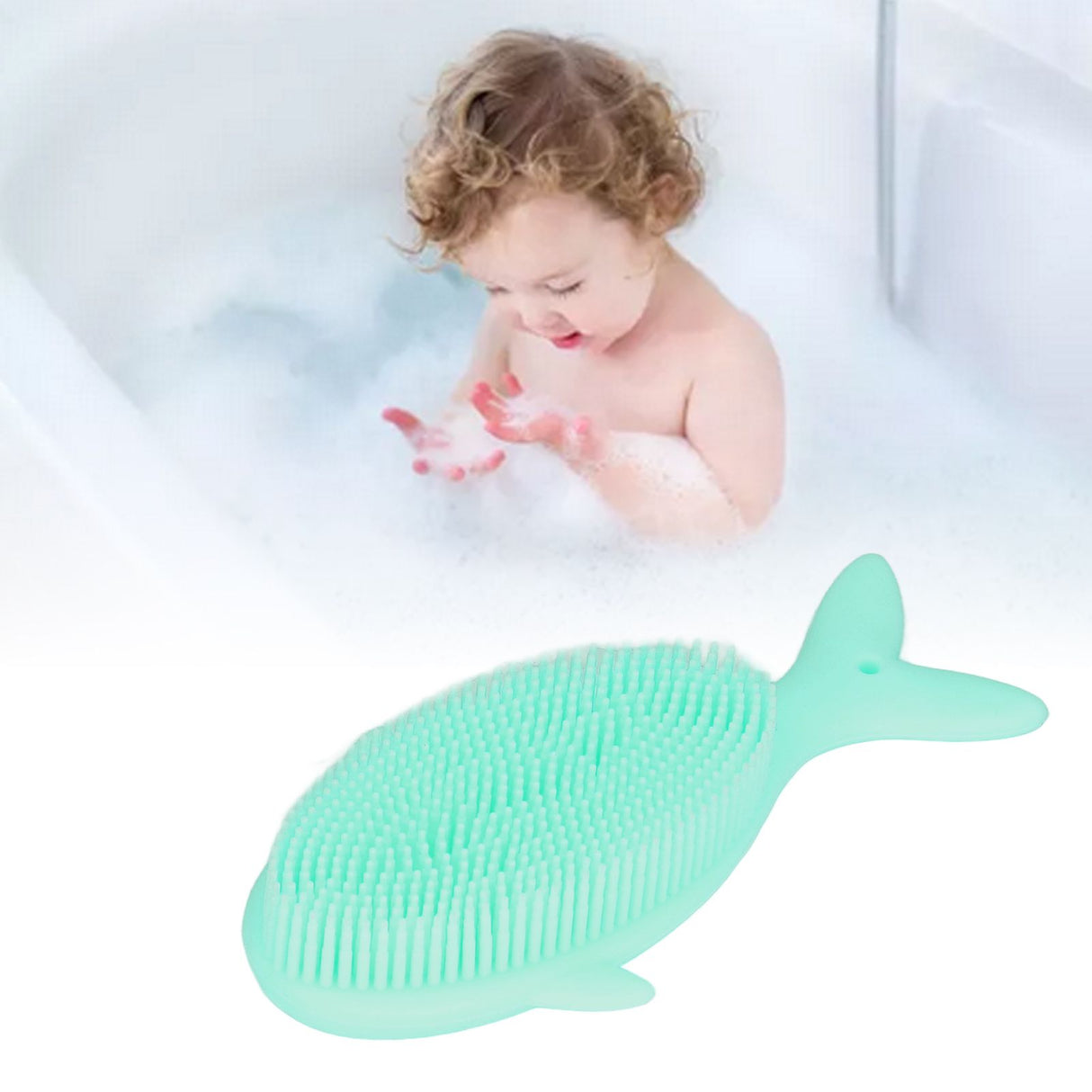 Baby Bath Brush Cartoon Whale Shape Silicone Soft Hair Baby Bath Shampoo Massage Cleaning Shower Brush Kids Bath Toys Green