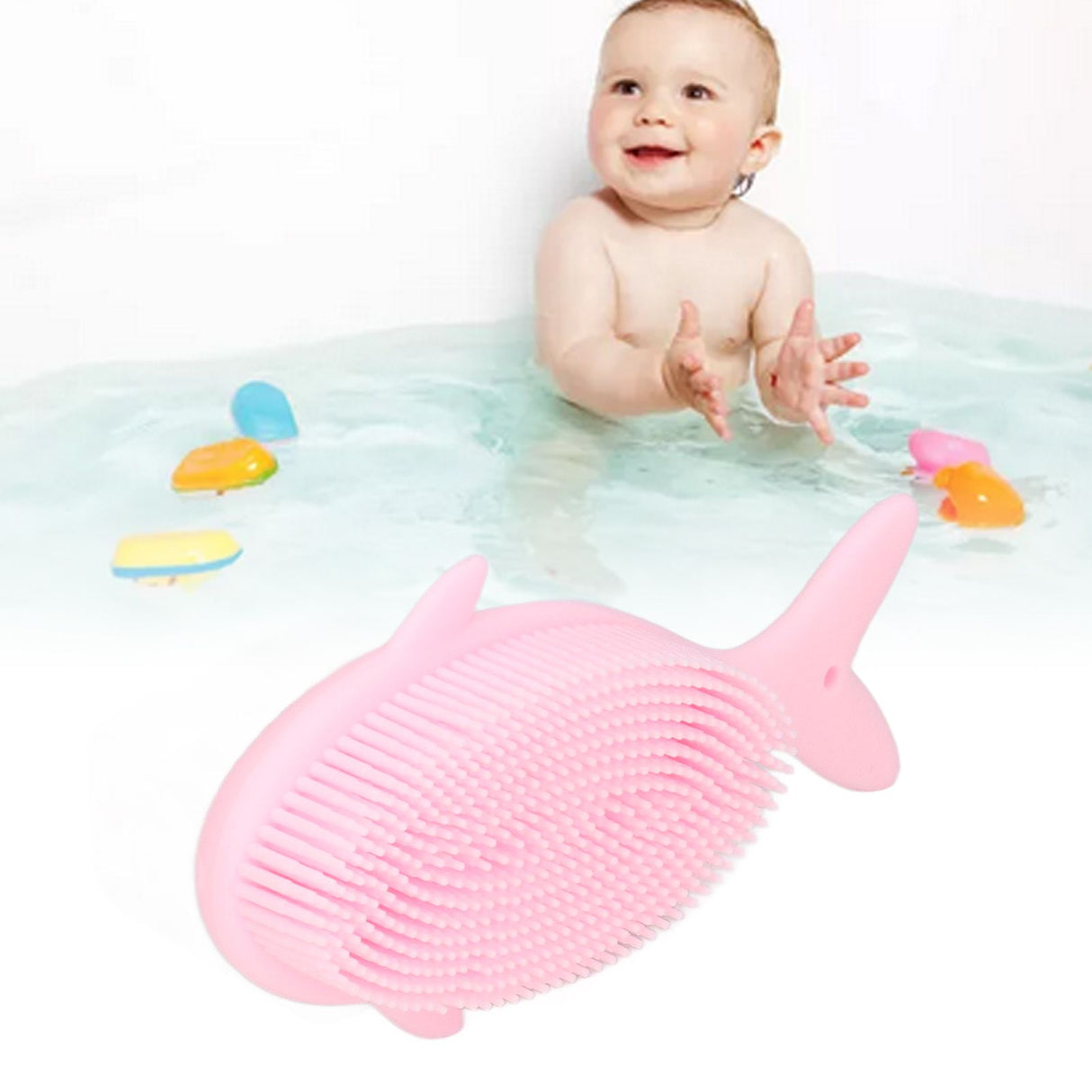 Baby Bath Brush Cartoon Whale Shape Silicone Soft Hair Baby Bath Shampoo Massage Cleaning Shower Brush Kids Bath Toys Pink