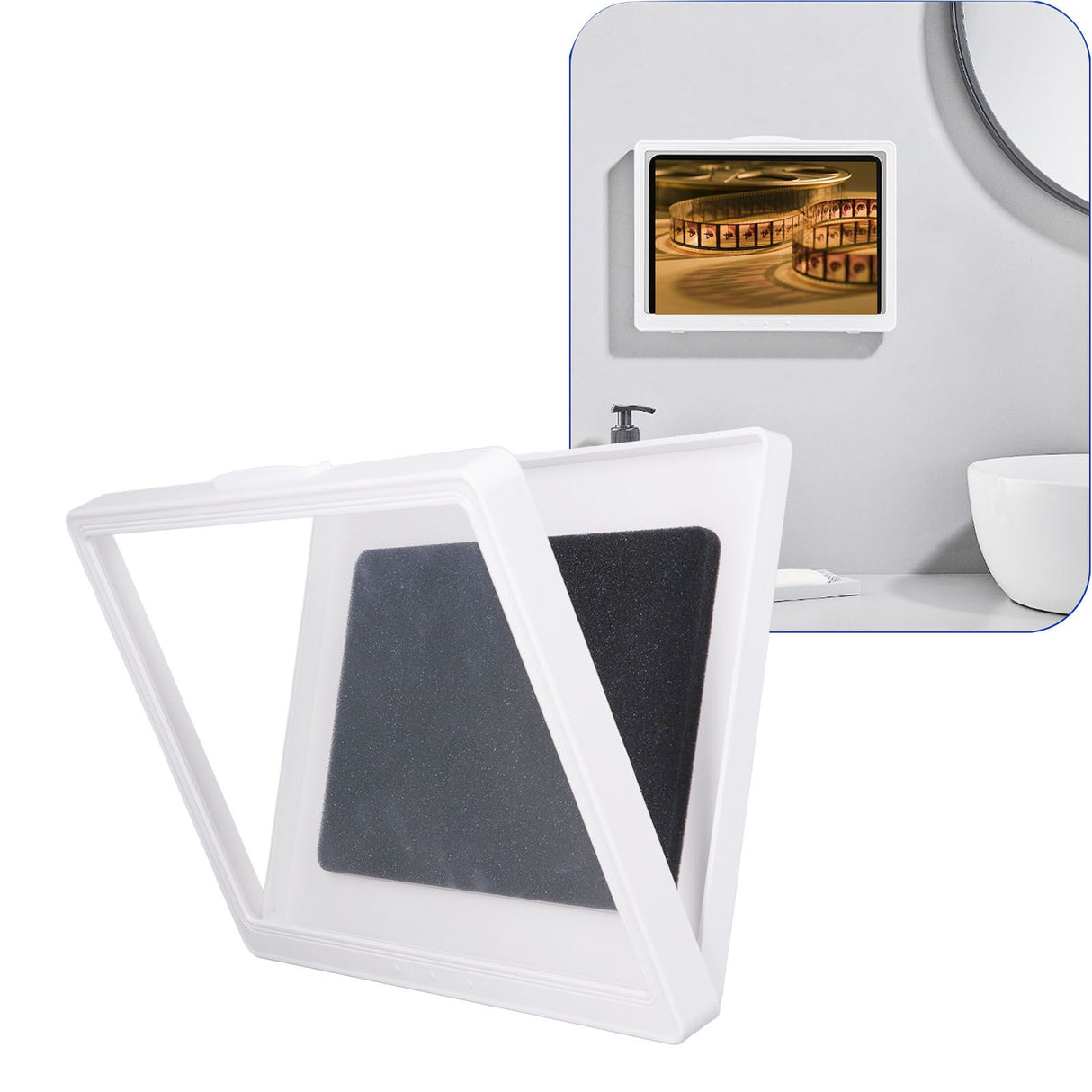 Bathroom Waterproof Anti Fog Touch Screen Mobile Phone Case Wall Mount Sealed Protective Cover Computer Tablet Storage Case Box 9802W White