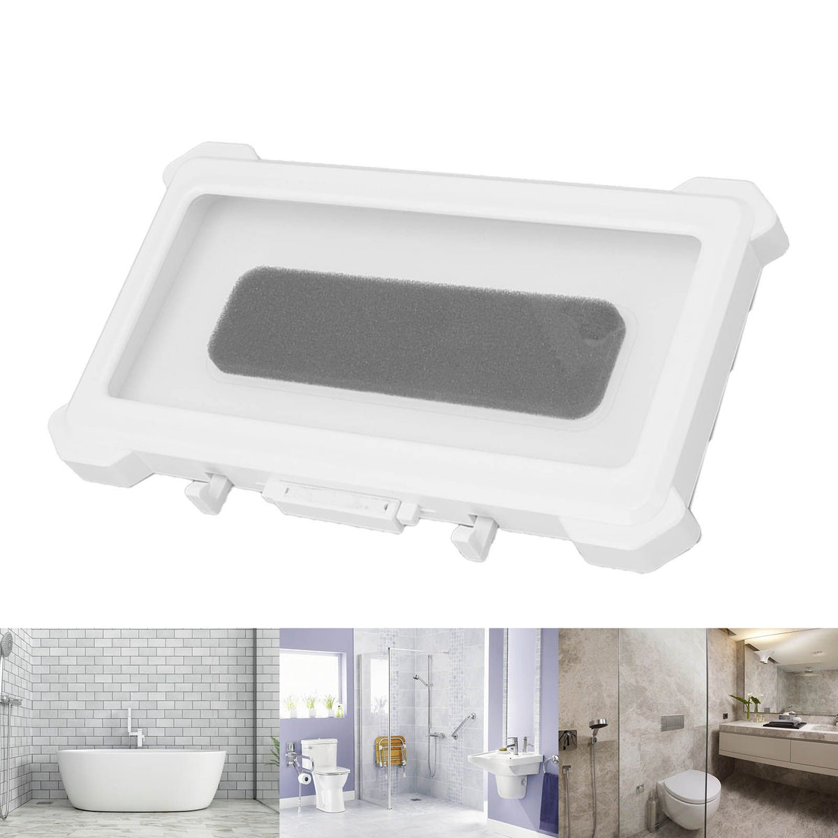 Shower Phone Holder Waterproof Case Touch Screen Rotating Phone Holder Wall Mount Shelf for Bathroom Kitchen 9801W White