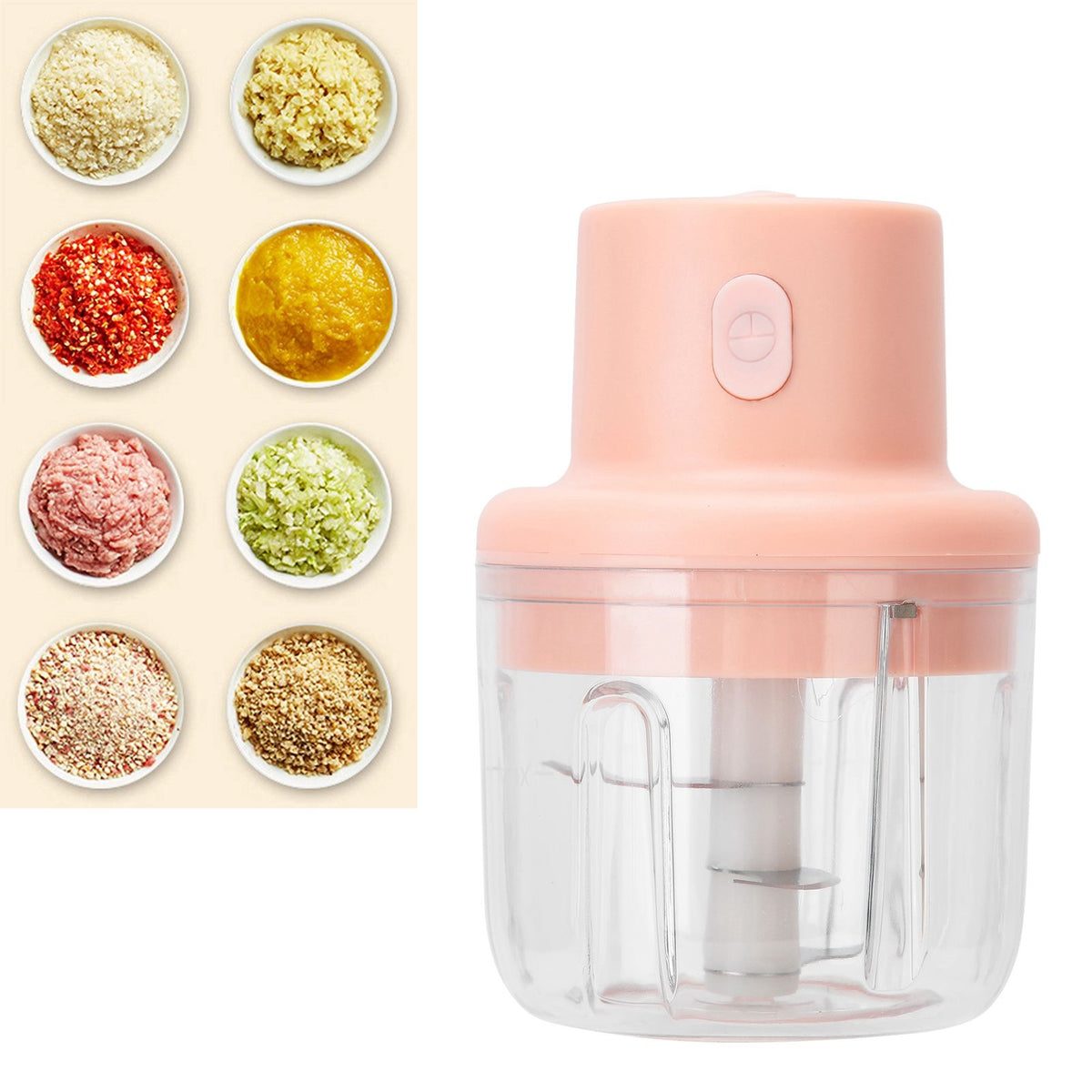 250ml Pink Electric Meat Grinder Food Chopper Mini Kitchen Shredder USB Charging