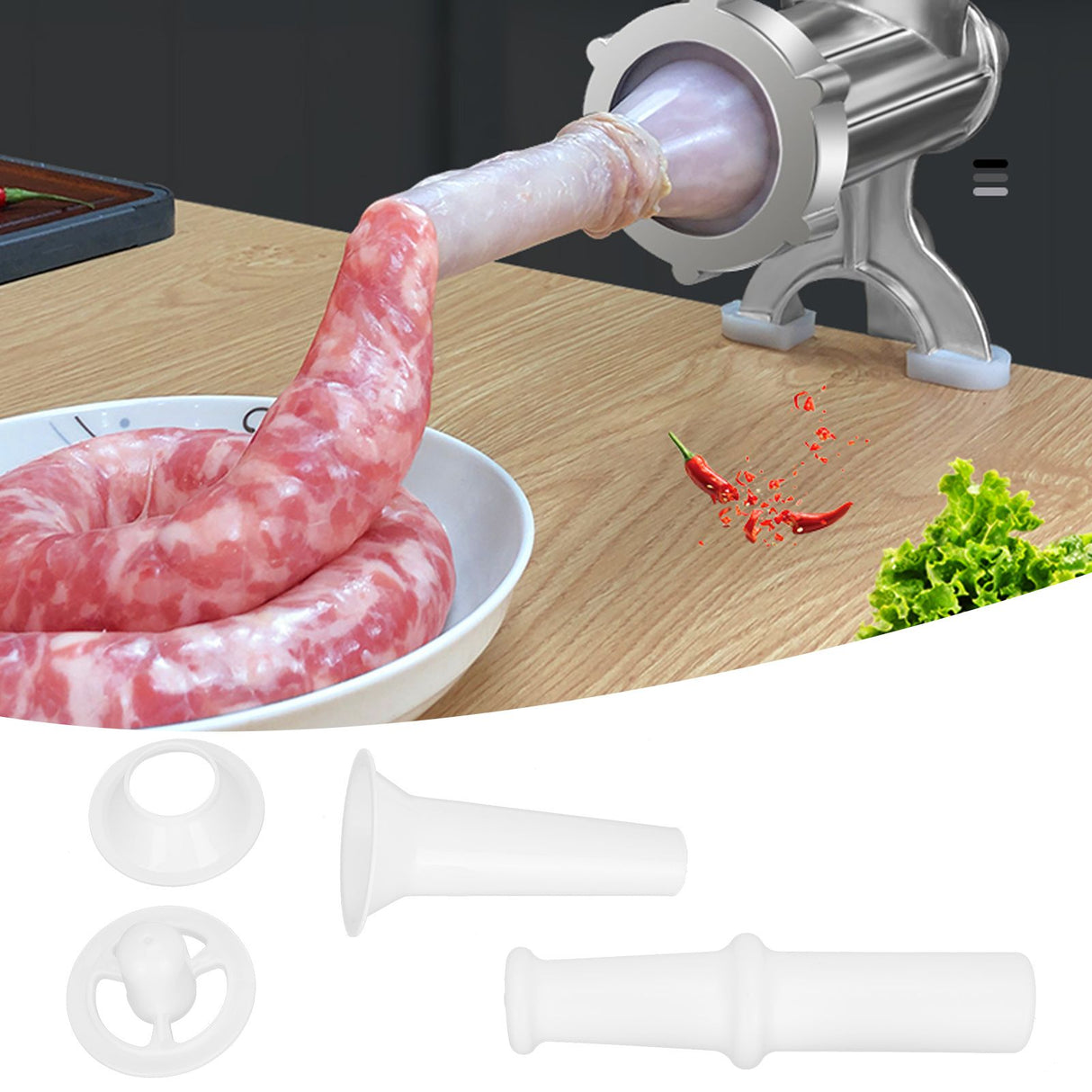 Food Pusher Sausage Filling Nozzle Kubbe Attachment for 7# Meat Grinder Universal