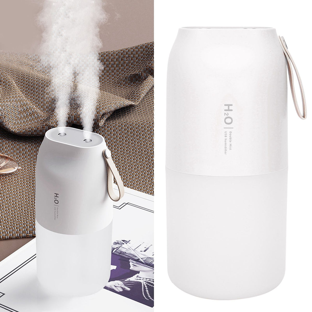 300ml Double Spray Humidifier Diffuser USB Charging Nanometer Atomization 2 Gears Night LightWhite