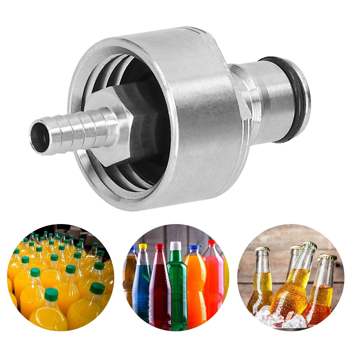 Stainless Steel Carbonation Cap with 5/16in Barb Ball Lock Type Fit Soft PET Bottle Beer Making