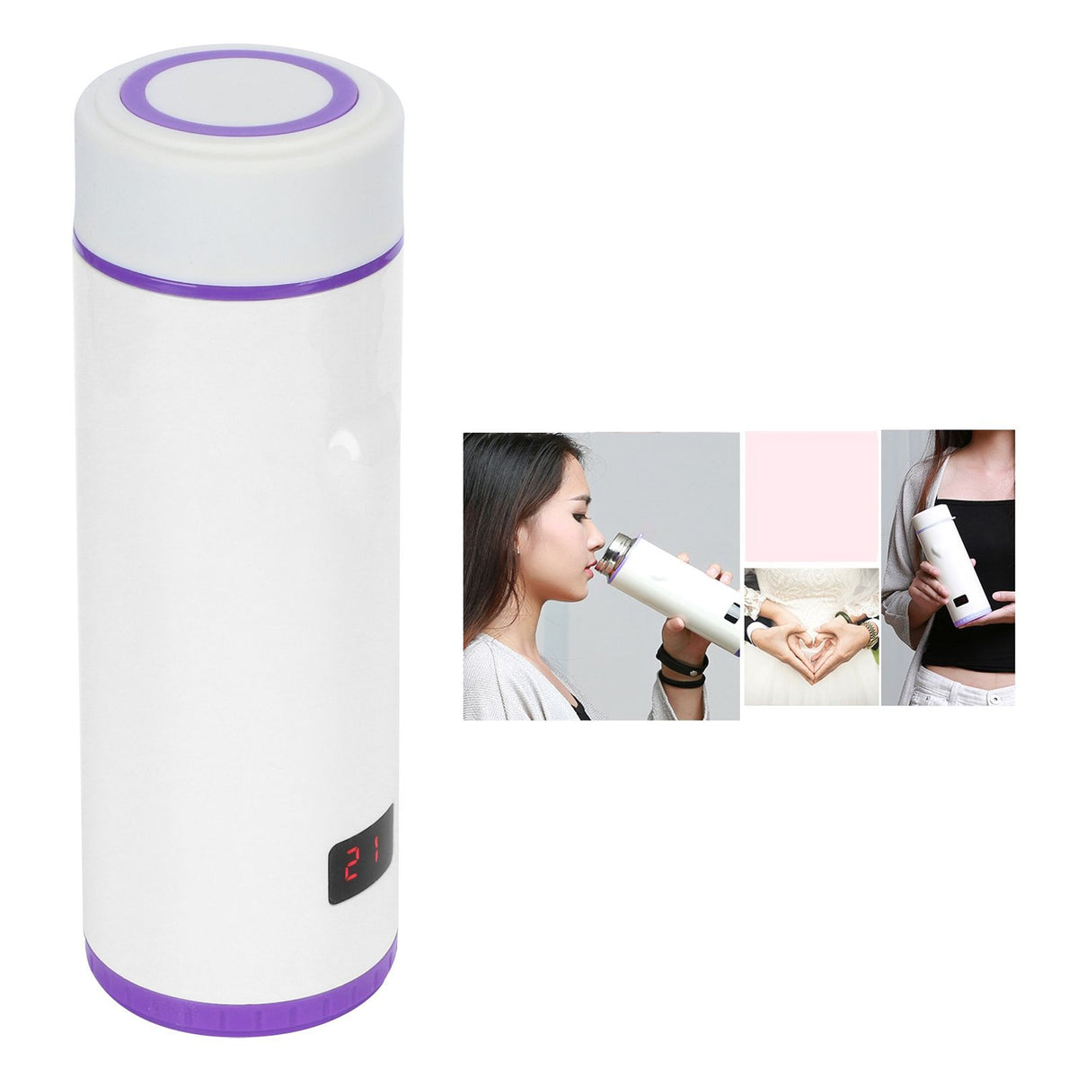360ml Vacuum Cup LED Intelligent Digital Water Bottle with 3‑Color Temperature DisplayPurple