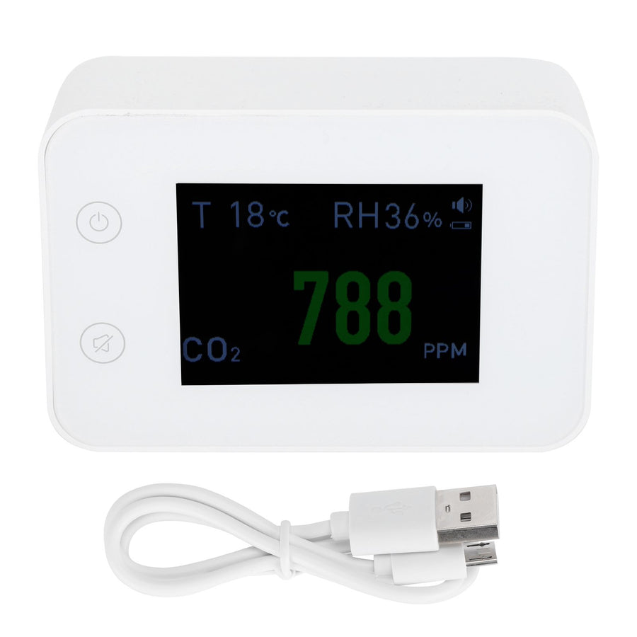 2.8in Air Quality Detector Infrared Induction Digital CO2 PM2.5 Tester USB Charging White