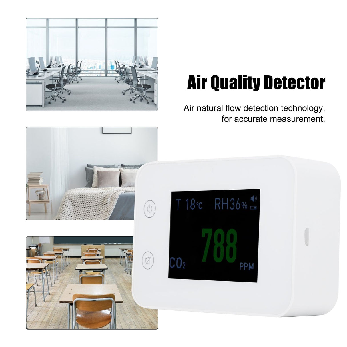 2.8in Air Quality Detector Infrared Induction Digital CO2 PM2.5 Tester USB Charging White
