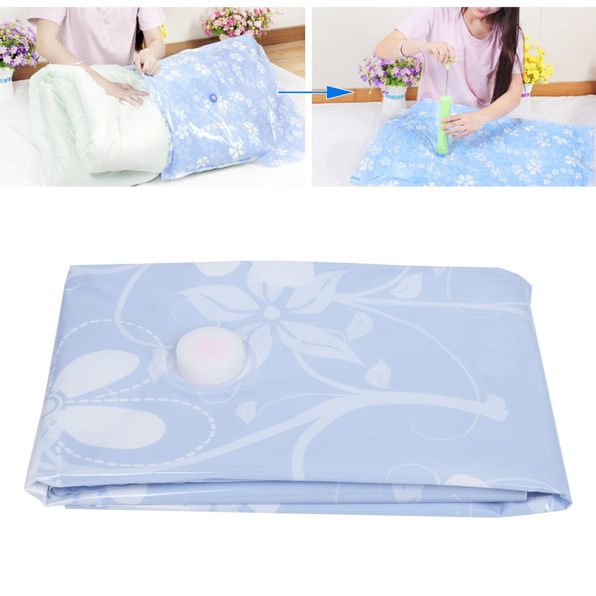 80x100CM Vacuum Bag Foldable Clothes Quilt Compressed Bag with 3.5cm Threaded Air Inlet