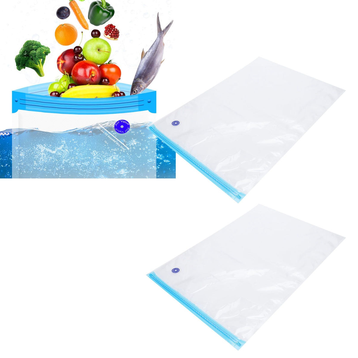 2PCS 50x35CM Vacuum Zipper Bags Vacuum Food Sealer Storage Bags with 3CM Sealing Mouth