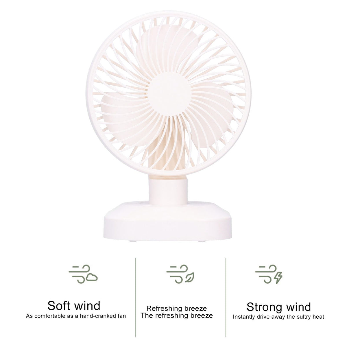 Table Fan Adjustable Portable Mini Fan 3‑Speeds Desktop Fan for Office Home USB Charging