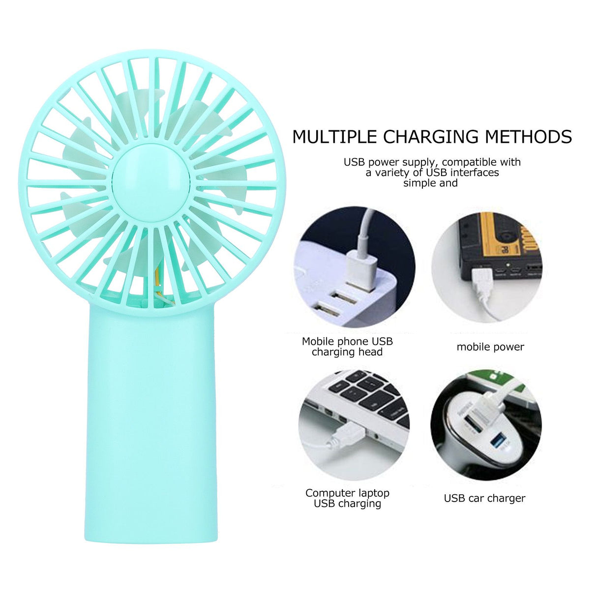 Mini Handheld Fan Desktop Portable USB Rechargeable Fan for Home Office with Aromatherapy Tablets