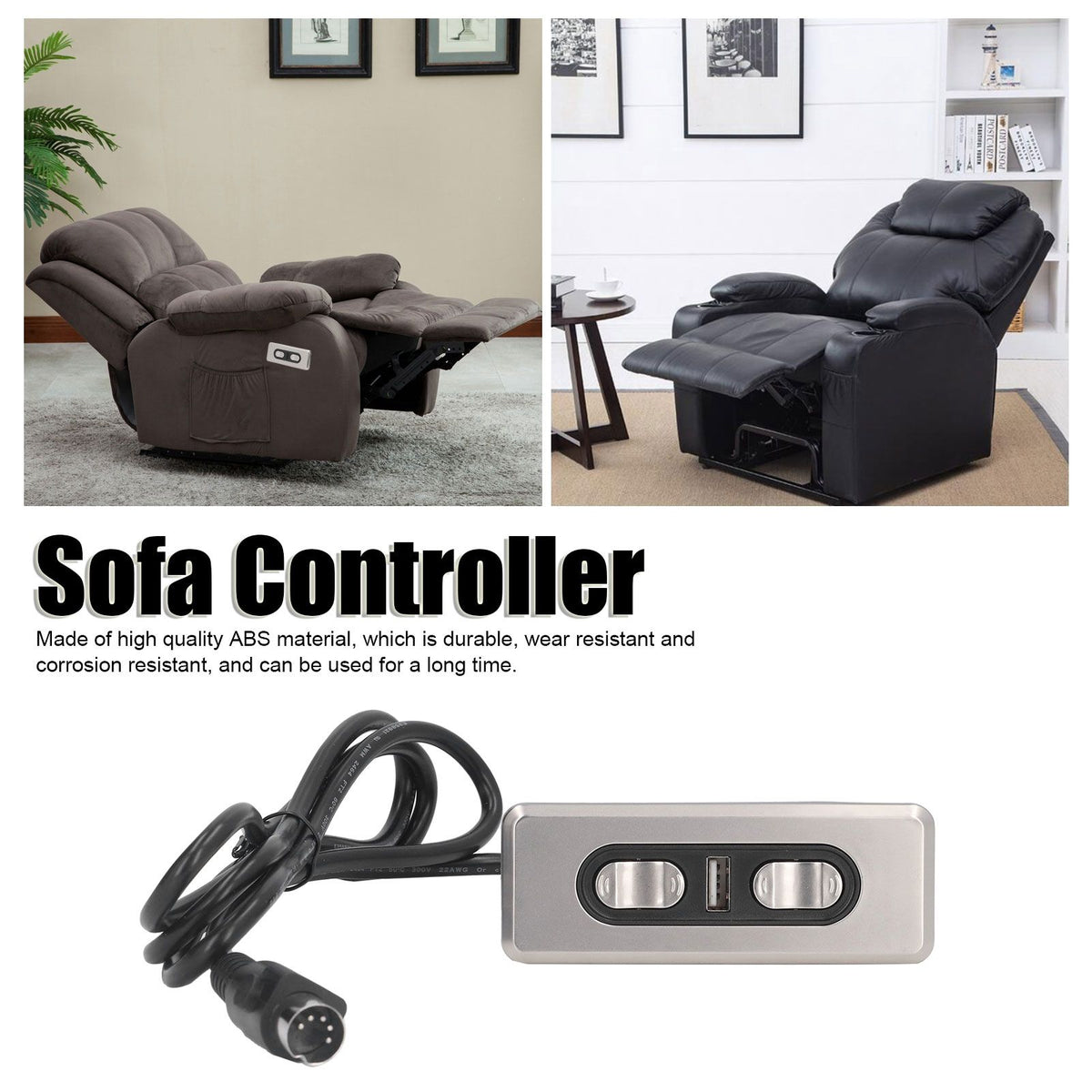 Dual Motor 12V/29V Electric Sofa Controller Recliner Lift Controller with USB Charging Port 5P Lift Chair Control Switch