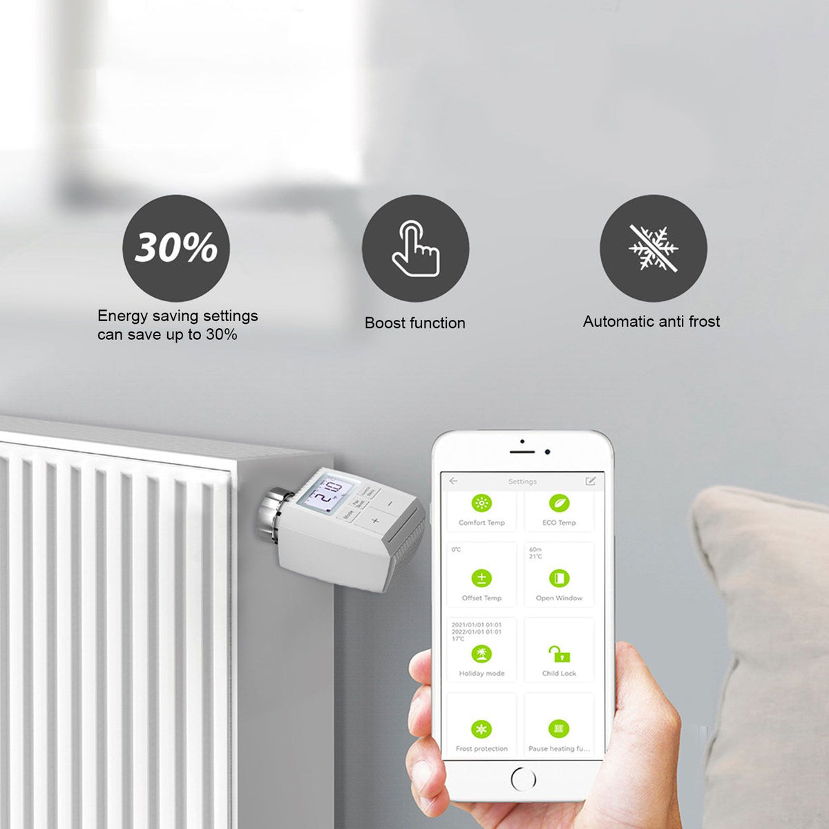 Intelligent Radiator Thermostat App Control Digital Temperature Controller for Bluetooth for Tuya Smart Home APP (Without Batteries)