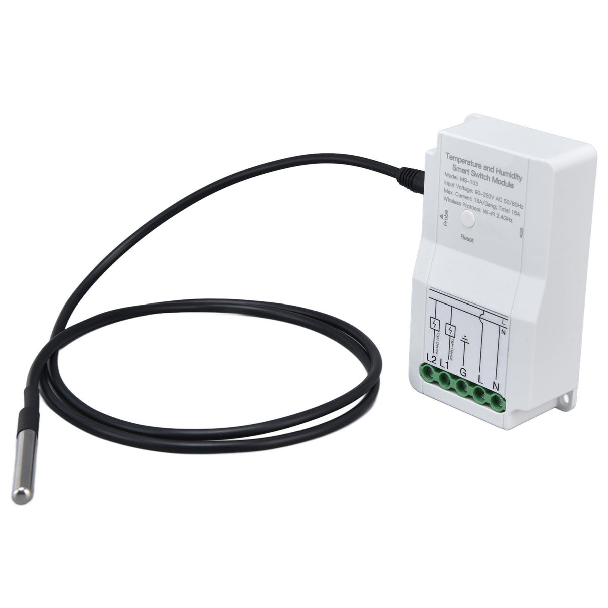 WiFi Temperature Humidity Switch Module Dual Relay Output with Temperature Probe 90‑250V for TUYA Smart App