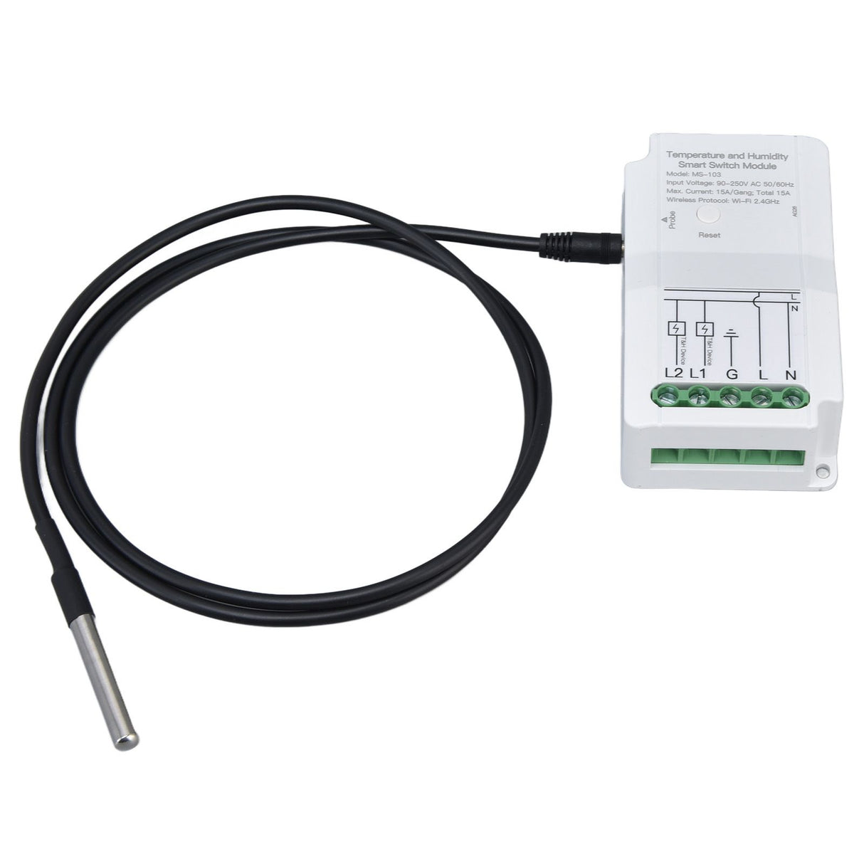 WiFi Temperature Humidity Switch Module Dual Relay Output with Temperature Probe 90‑250V for TUYA Smart App