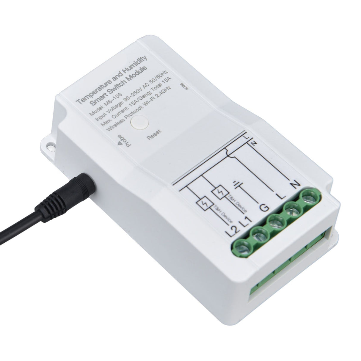 WiFi Temperature Humidity Switch Module Dual Relay Output with Temperature Probe 90‑250V for TUYA Smart App