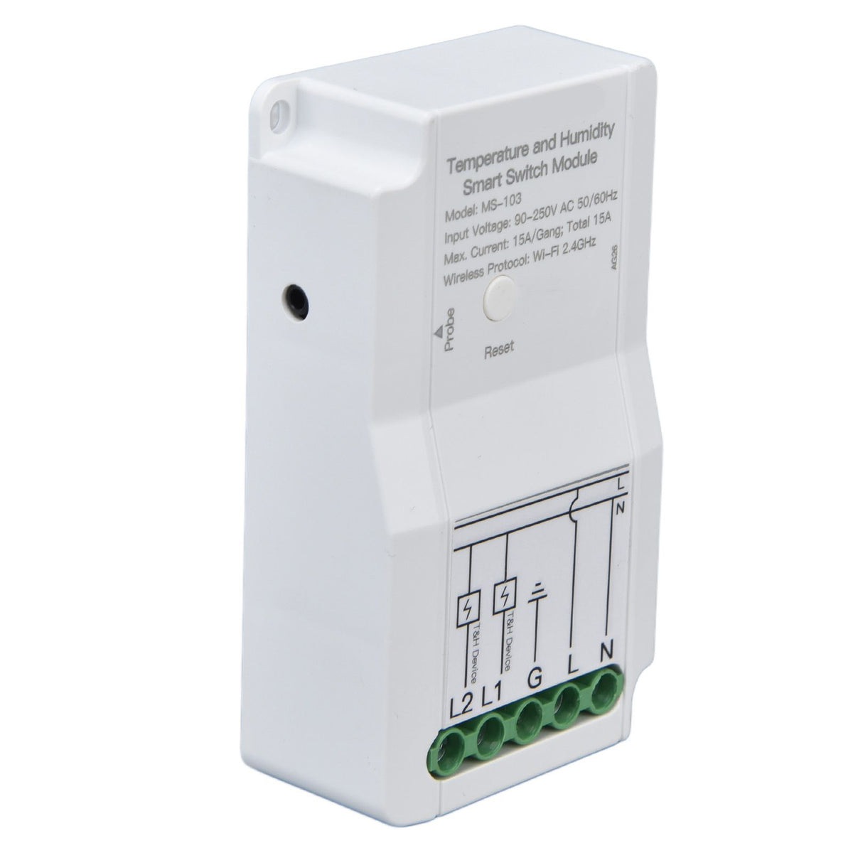 WiFi Temperature Humidity Switch Module Dual Relay Output with Temperature Probe 90‑250V for TUYA Smart App
