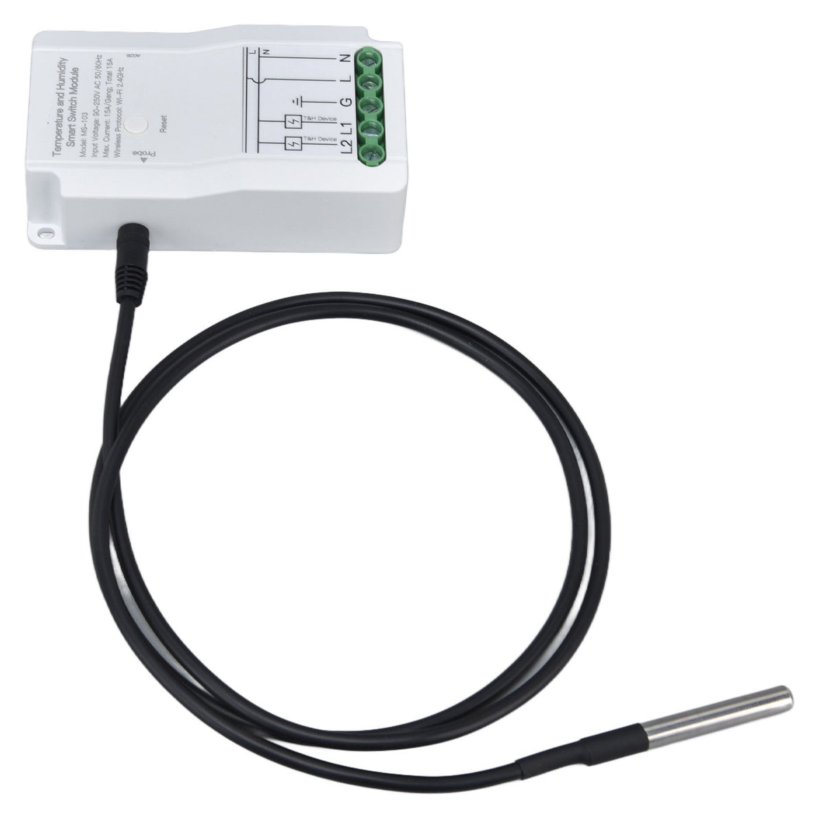 WiFi Temperature Humidity Switch Module Dual Relay Output with Temperature Probe 90‑250V for TUYA Smart App