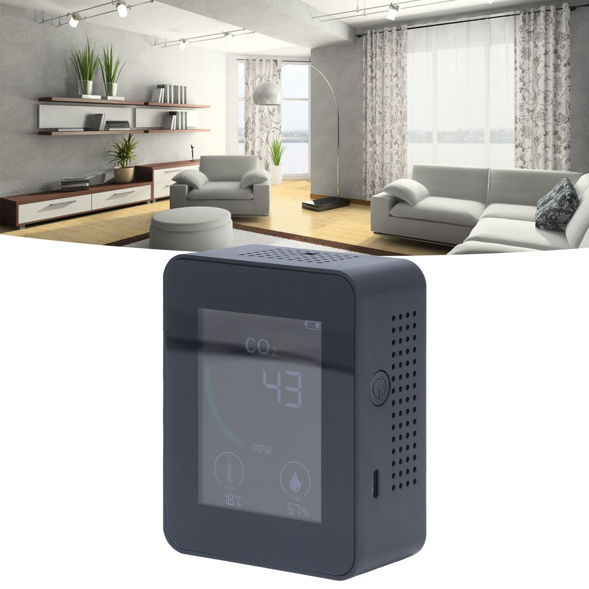 Bluetooth Carbon Dioxide Air Quality Monitor TVOC Tester 60 Day Data Storage Humidity Temperature Meter USB Power SupplyBlack