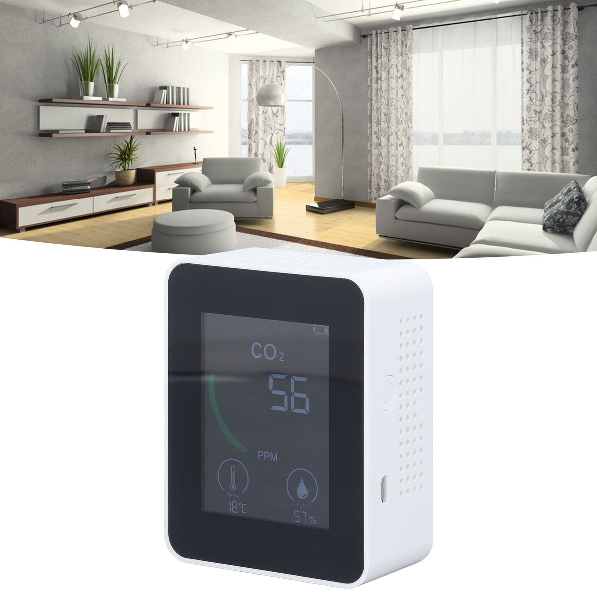 Bluetooth Carbon Dioxide Air Quality Monitor TVOC Tester 60 Day Data Storage Humidity Temperature Meter USB Power SupplyWhite