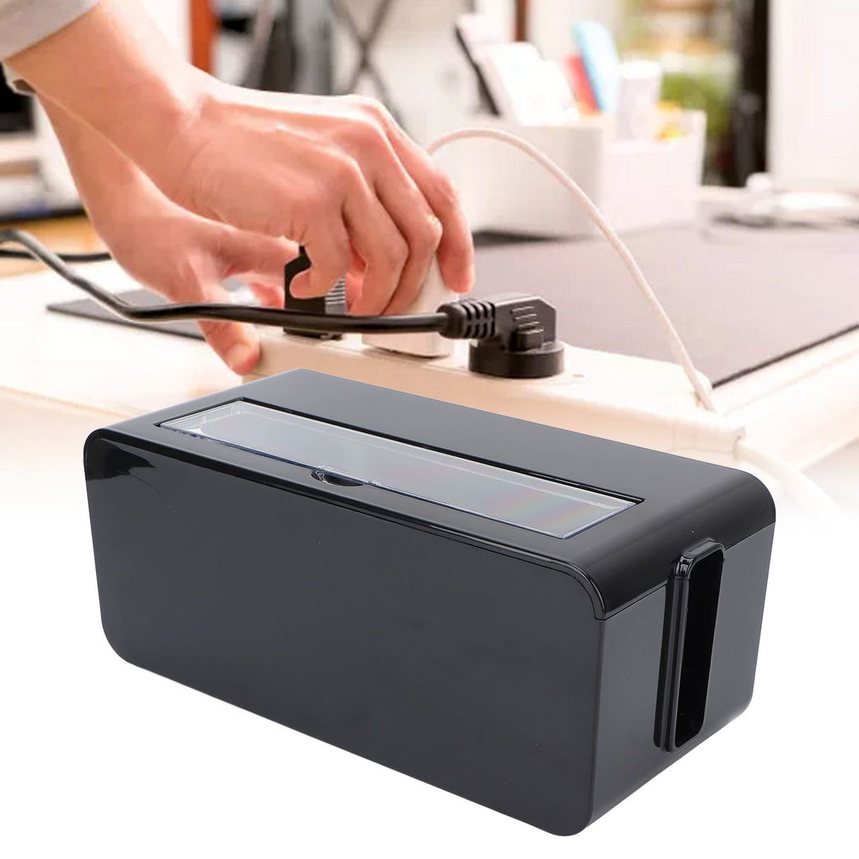 Power Socket Storage Box Safe Dustproof Socket Wire Organizer Plastic Box for Home MediumBlack