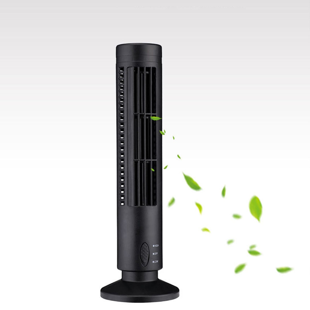 Mini USB Bladeless Tower Fan 2 Wind Speeds and Modes Standing Fan for Bedroom Living Room Home Office Black