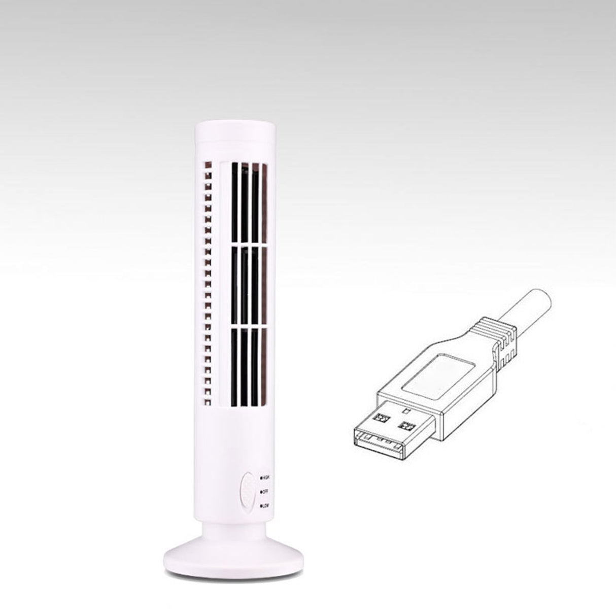 Mini USB Bladeless Tower Fan 2 Wind Speeds and Modes Standing Fan for Bedroom Living Room Home Office White