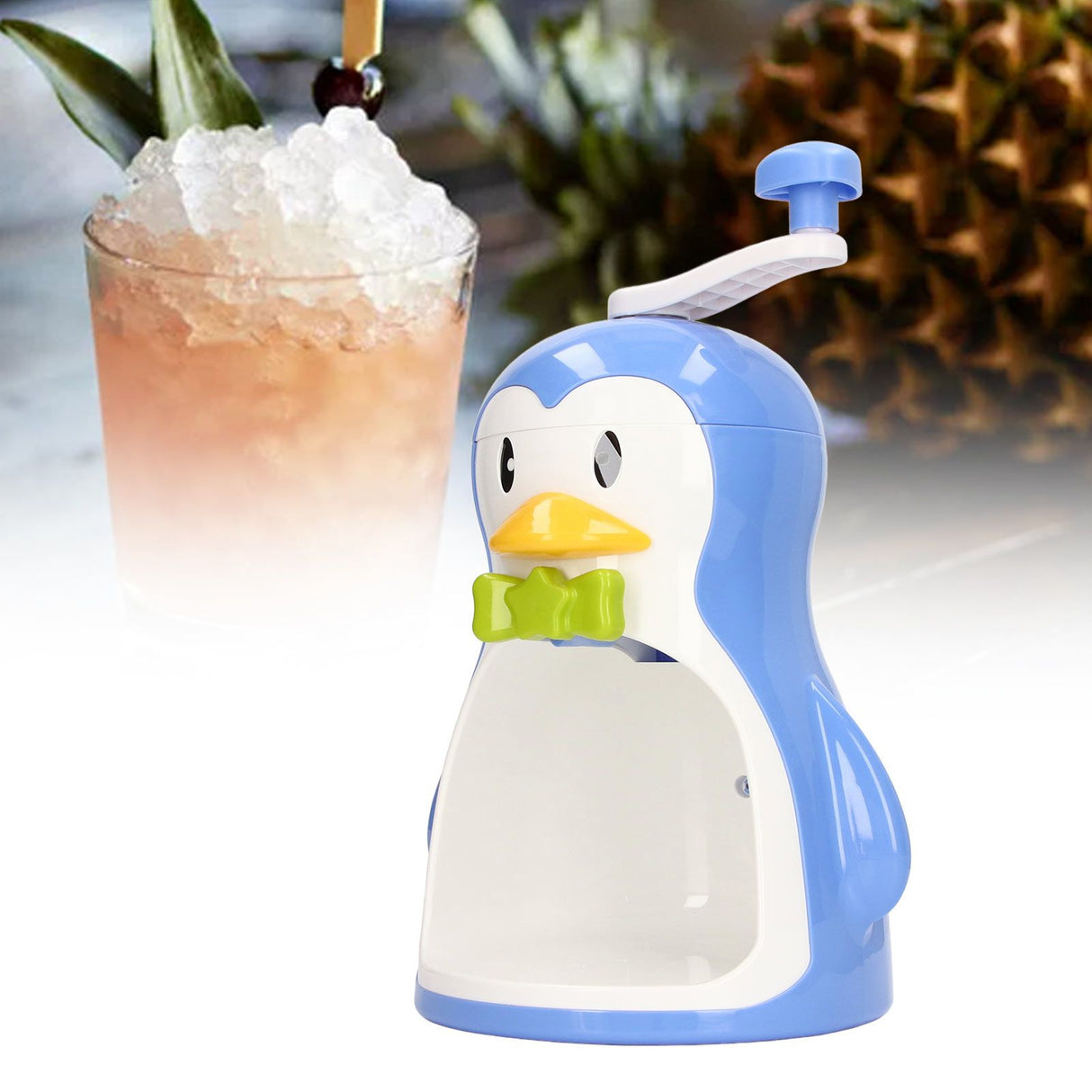 Shaved Ice Machine ABS Penguin Shape Blue Household Portable Manual Snow Cone Maker Machine with Container Kitchen Accessories