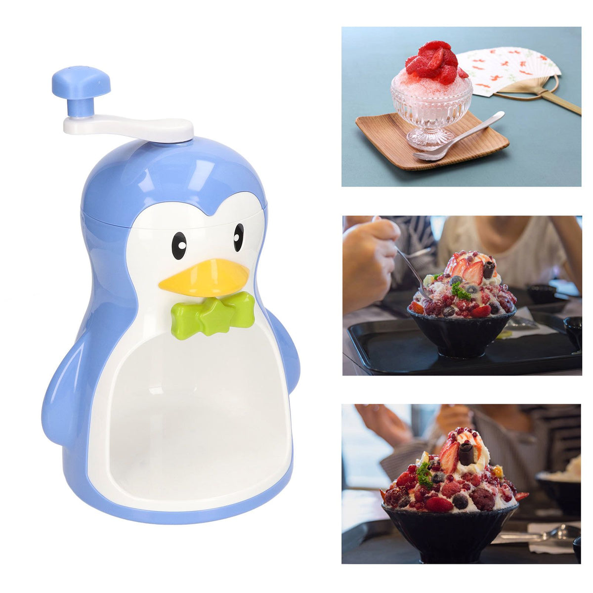 Shaved Ice Machine ABS Penguin Shape Blue Household Portable Manual Snow Cone Maker Machine with Container Kitchen Accessories