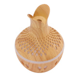 300ml Wood Grain Humidifier USB Powered Aroma Diffuser Humidifier with Ambient Night Light 2 Petal Hollow Shape - Front View