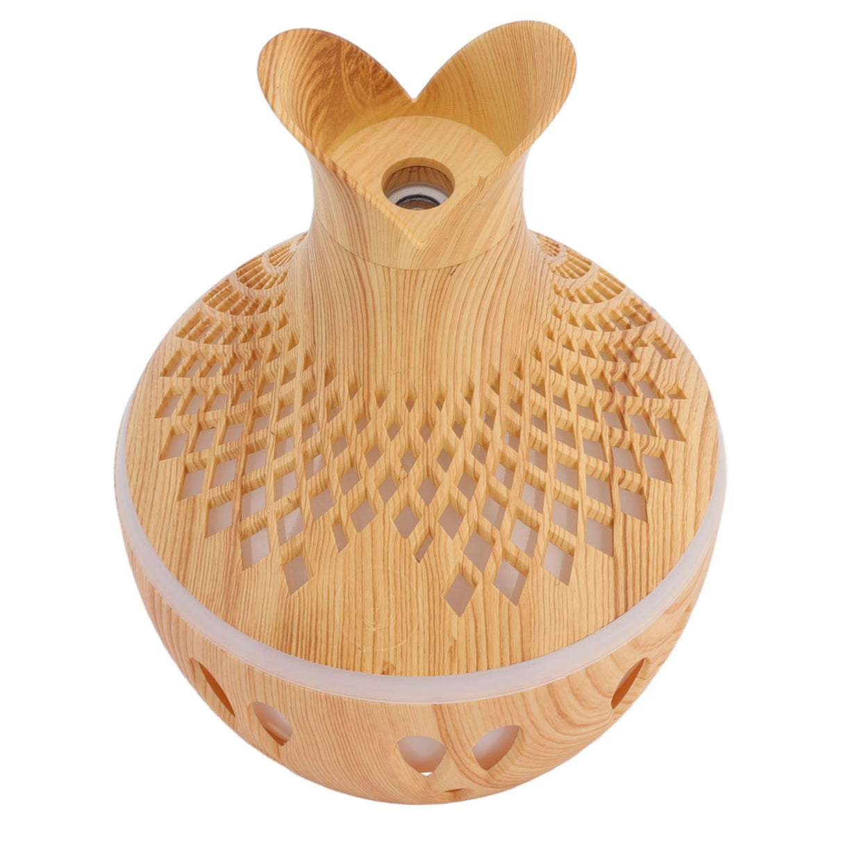 300ml Wood Grain Humidifier USB Powered Aroma Diffuser Humidifier with Ambient Night Light 2 Petal Hollow Shape